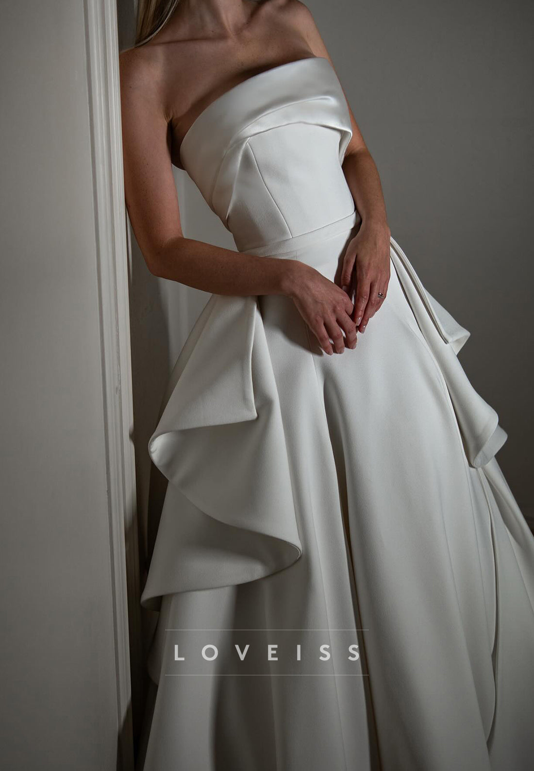 Straight Across Tiered A-Line Wedding Dress