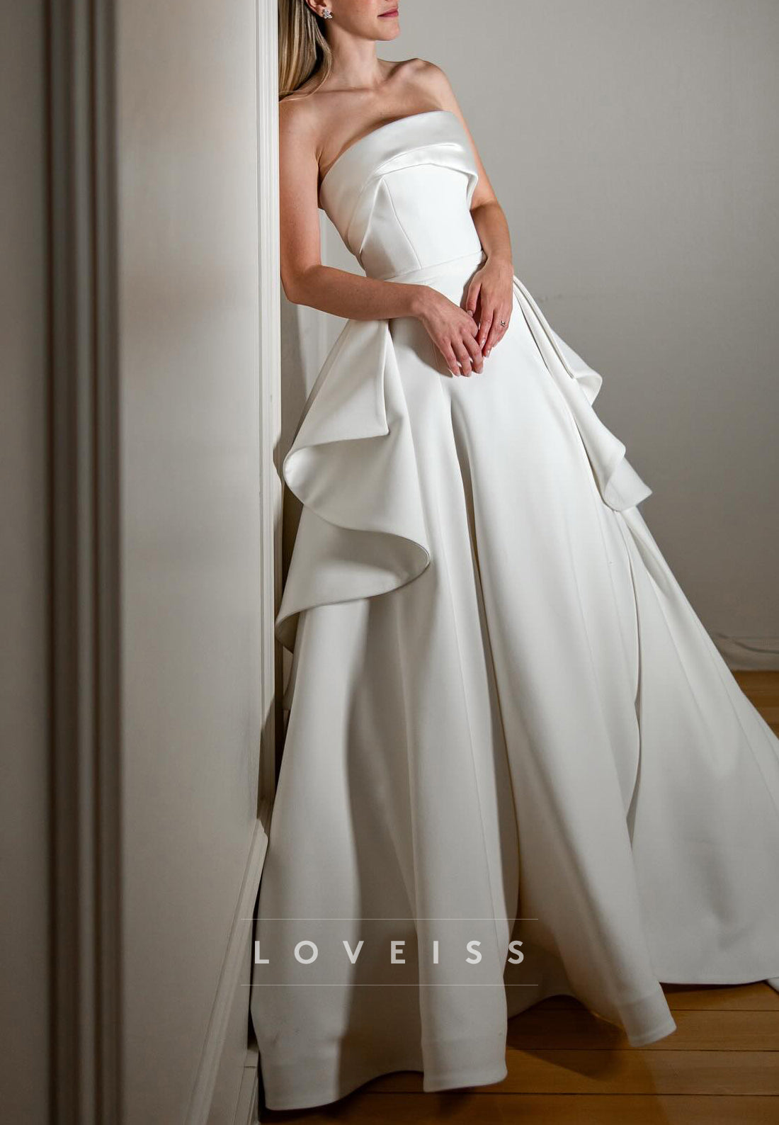 Straight Across Tiered A-Line Wedding Dress