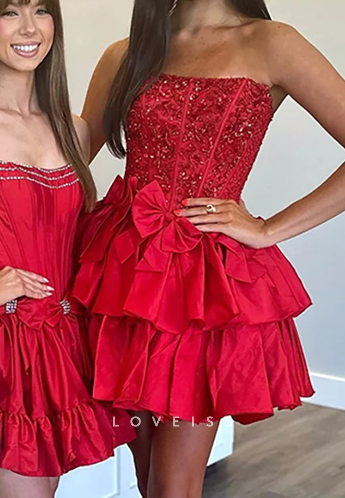Straight Across Tiered Bowknot Appliques A-Line Party Homecoming Dress