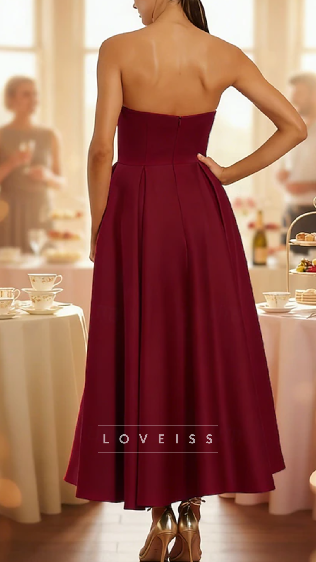 Strapless 3D Floral A-Line Wedding Guest Dress