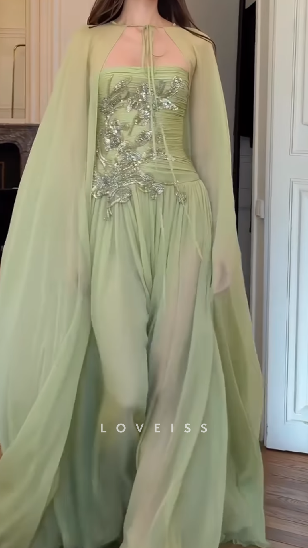 Strapless Appliques Pleated A-Line Prom Dress with Shawl