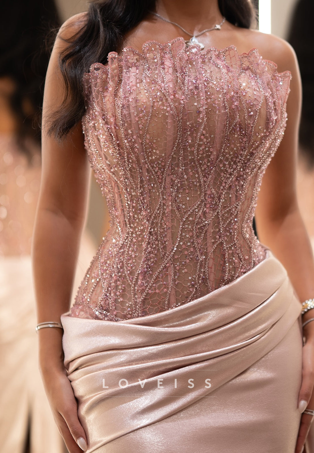 Strapless Beaded Appliques Mermaid Prom Dress