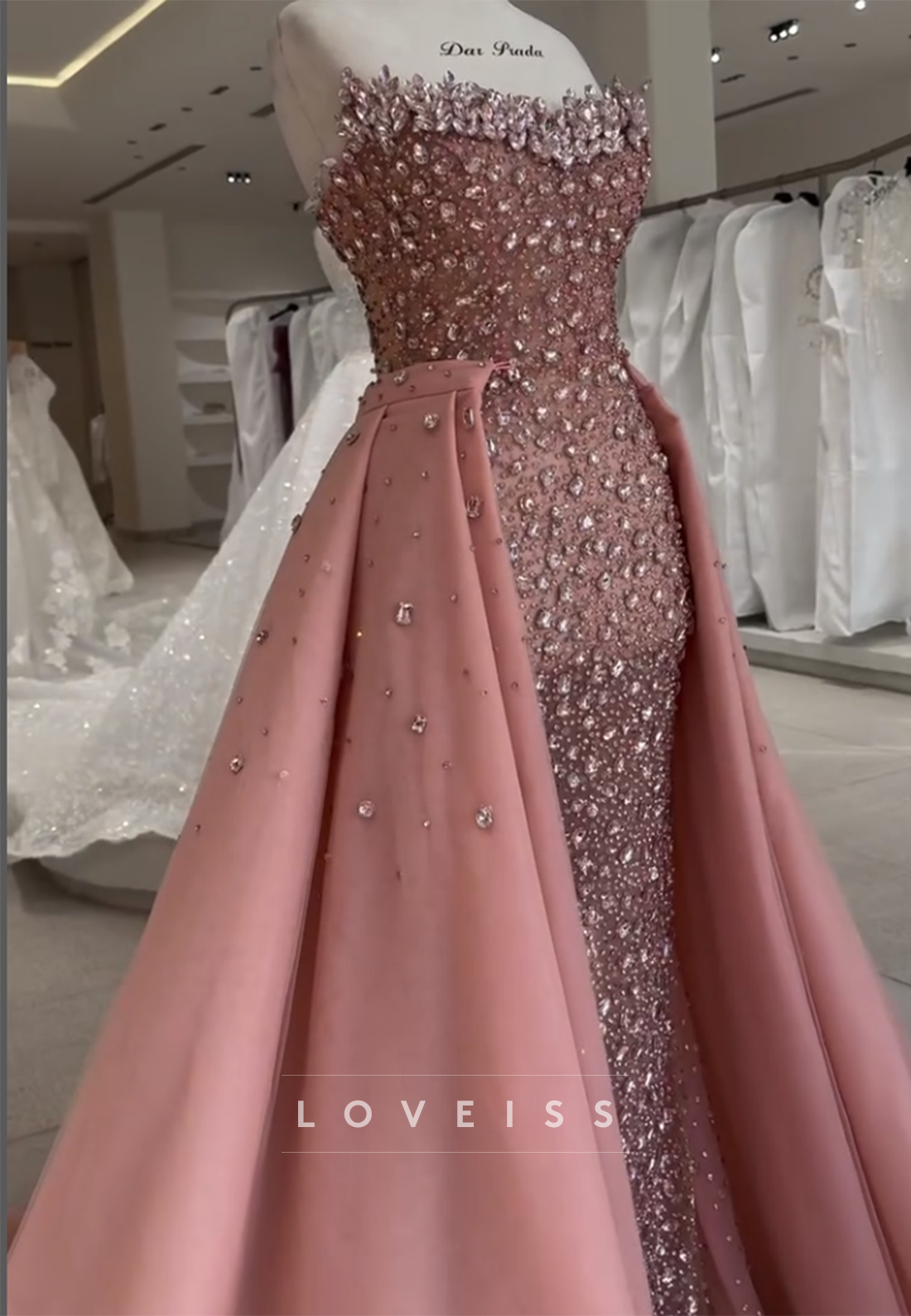 Strapless Beaded Sparkly Sheath Steel Pink Prom Dress