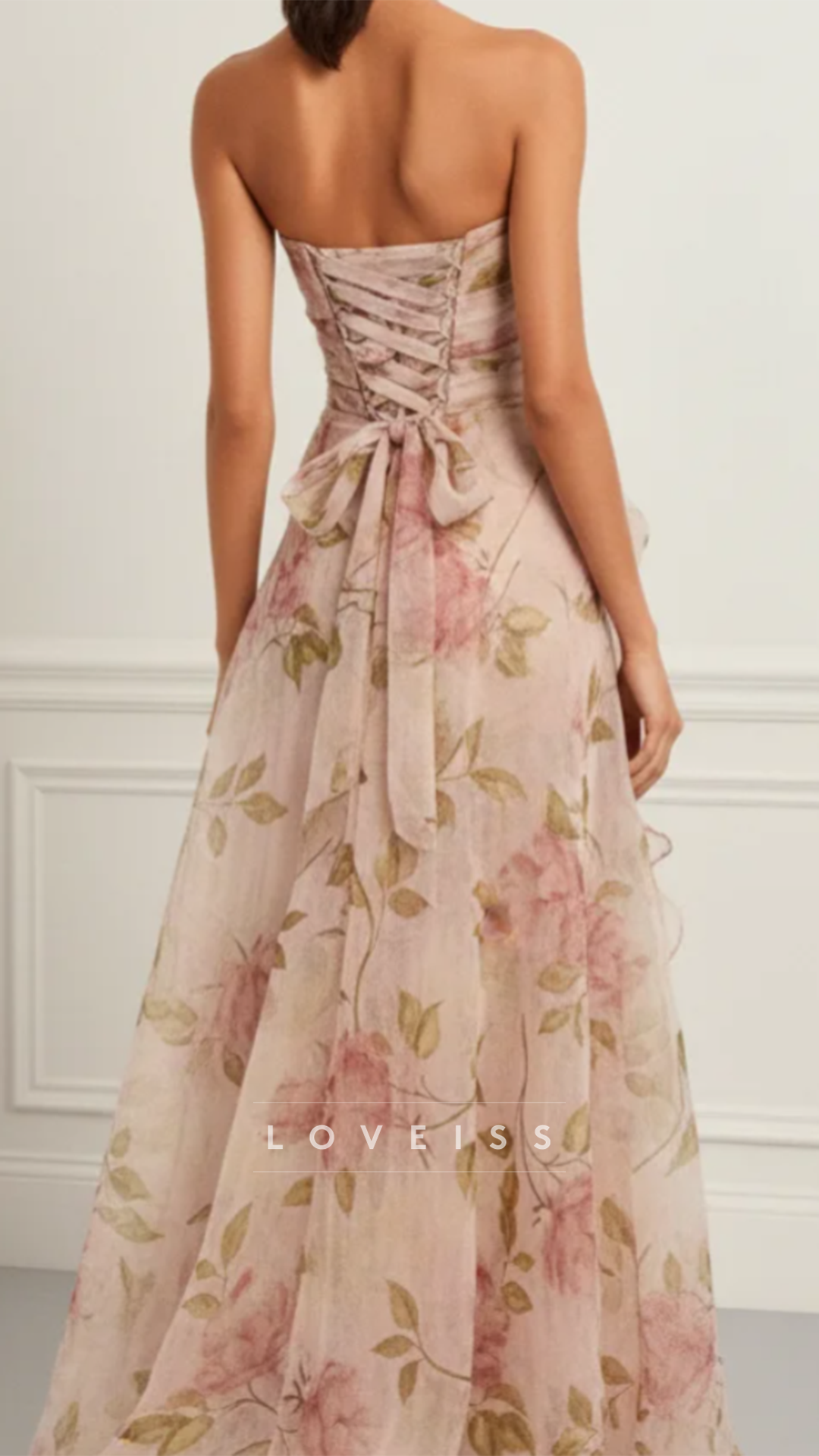 Strapless Floral Printed Ruffles A-Line Wedding Guest Dress
