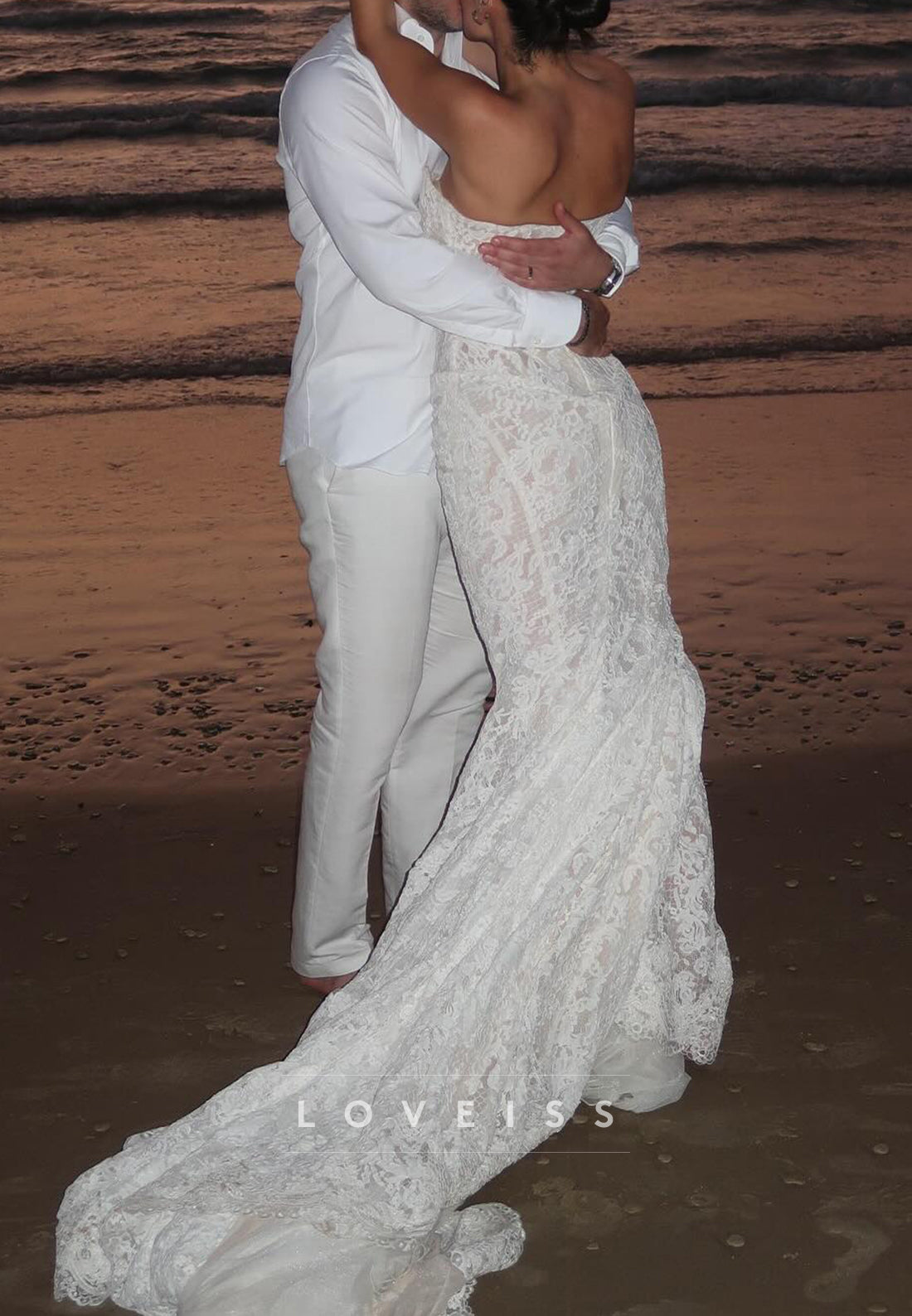 Strapless Lace Appliques Mermaid Wedding Dress