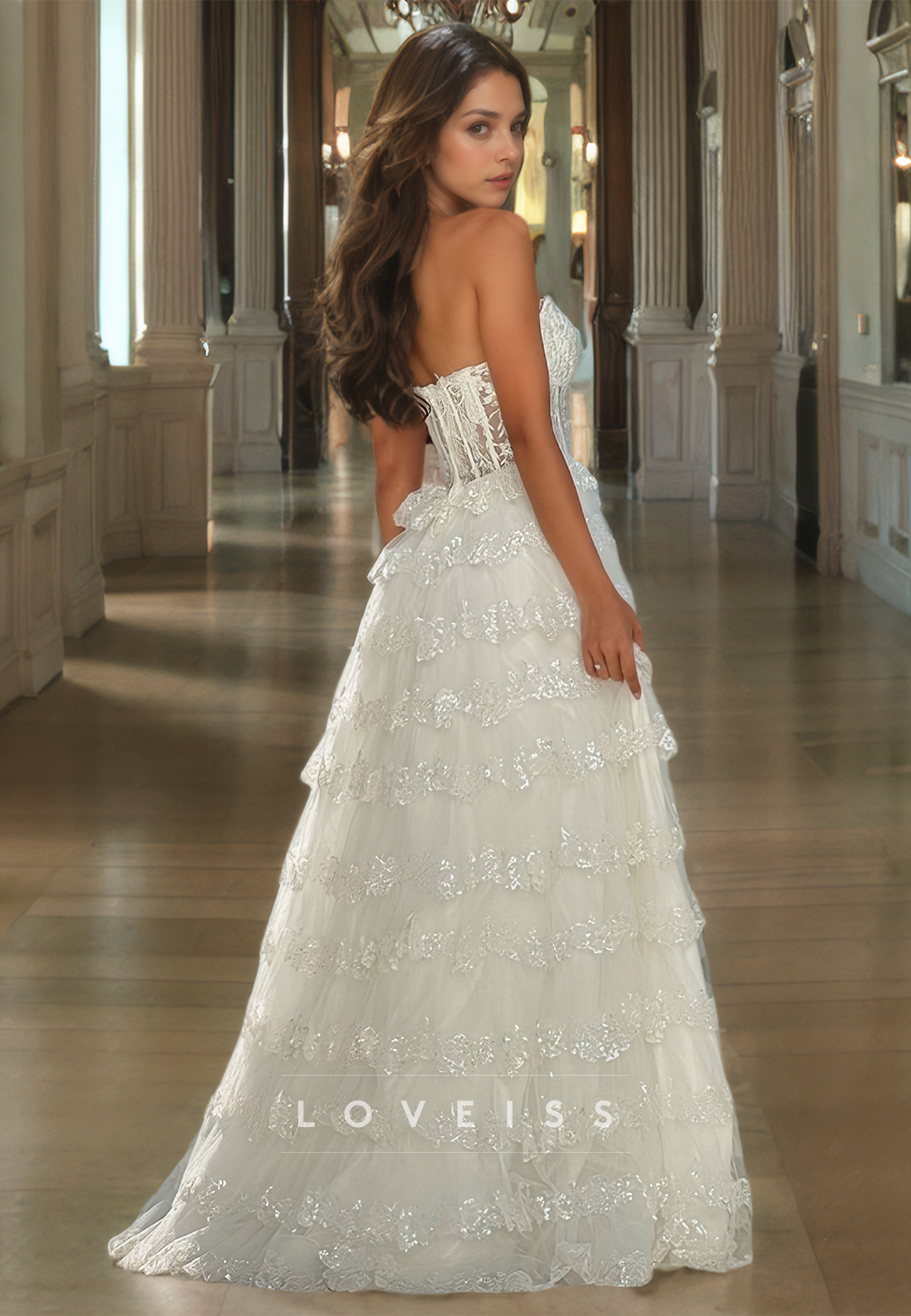 Strapless Sleeveless Tiered Appliques A-Line Prom Dress