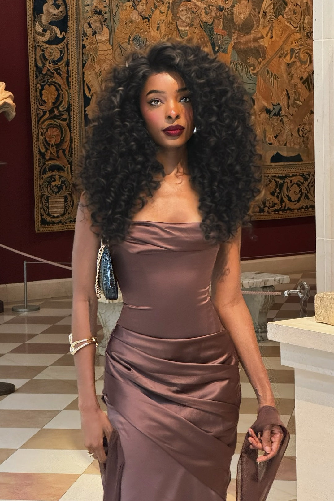 Stylish Mermaid Strapless Brown Long Party Dress with Ruched