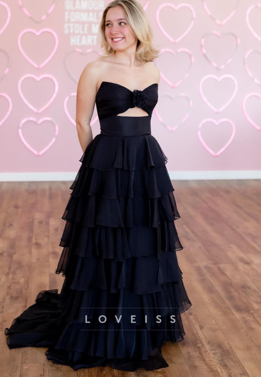Sweeetheart Sleeveless Chiffon Tiered Illusion A-Line Prom Dress