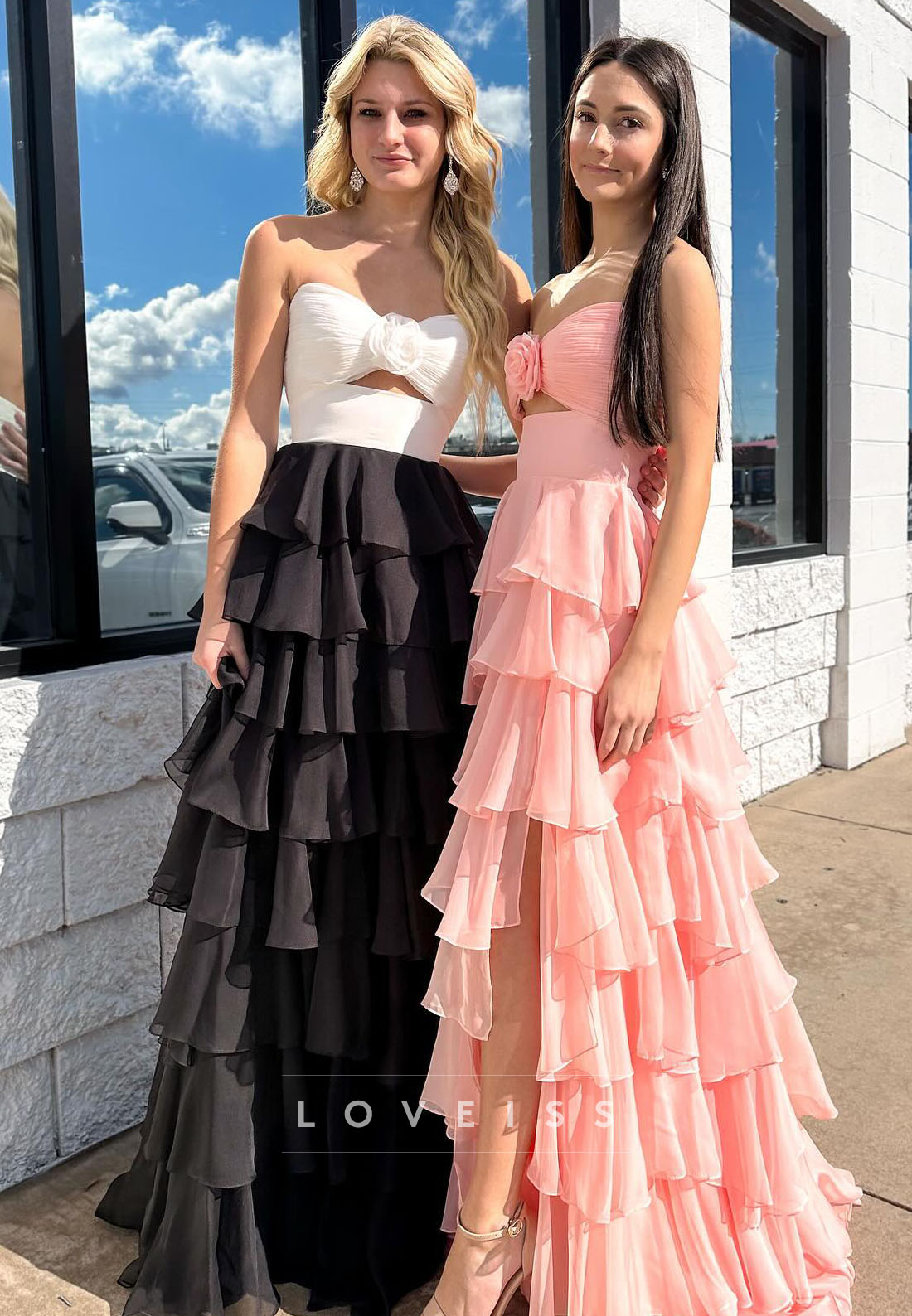 Sweeetheart Sleeveless Chiffon Tiered Illusion A-Line Prom Dress