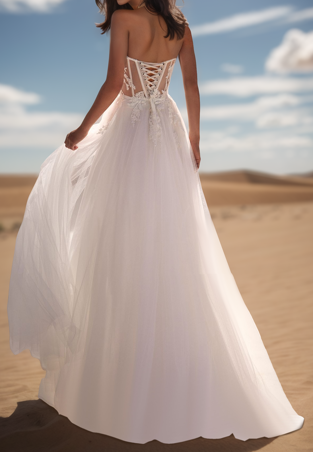 Sweetheart Strapless Appliques Tulle A-Line Beach Wedding Dress