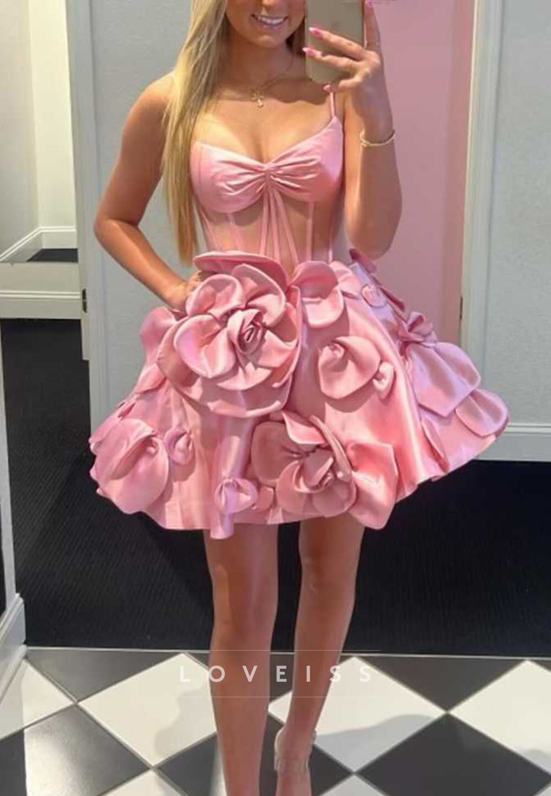 Sweetheart 3D Floral Spaghetti Straps A-Line Homecoming Dress
