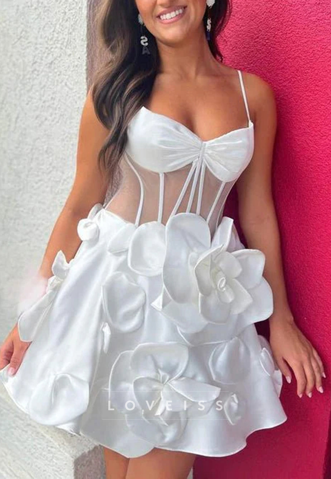 Sweetheart 3D Floral Spaghetti Straps A-Line Homecoming Dress