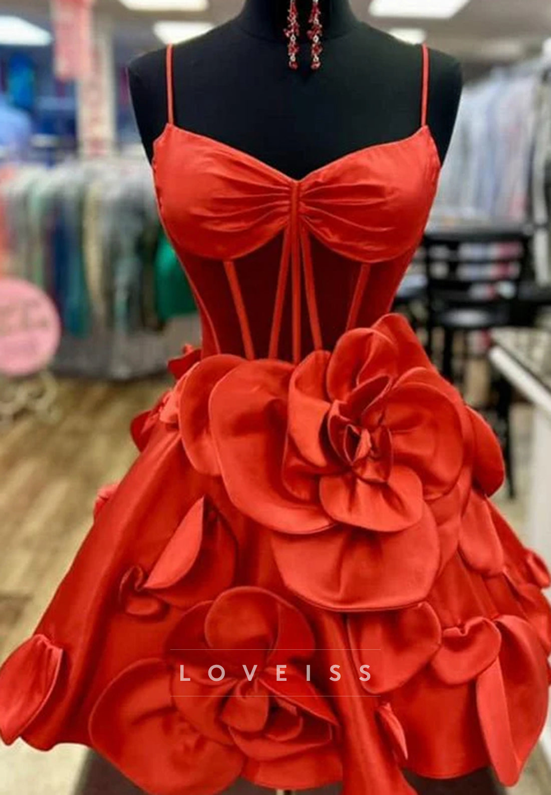 Sweetheart 3D Floral Spaghetti Straps A-Line Homecoming Dress