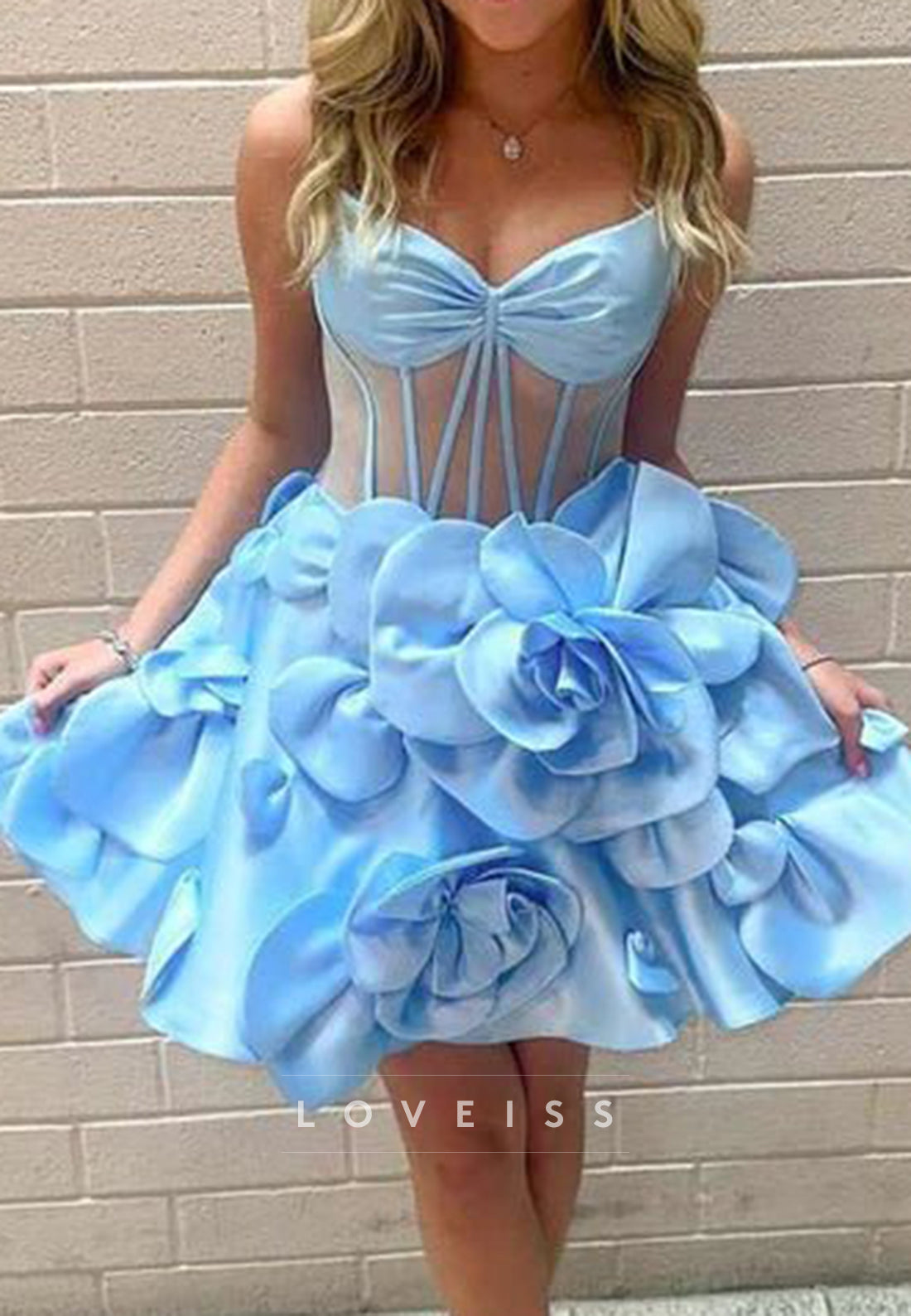 Sweetheart 3D Floral Spaghetti Straps A-Line Homecoming Dress