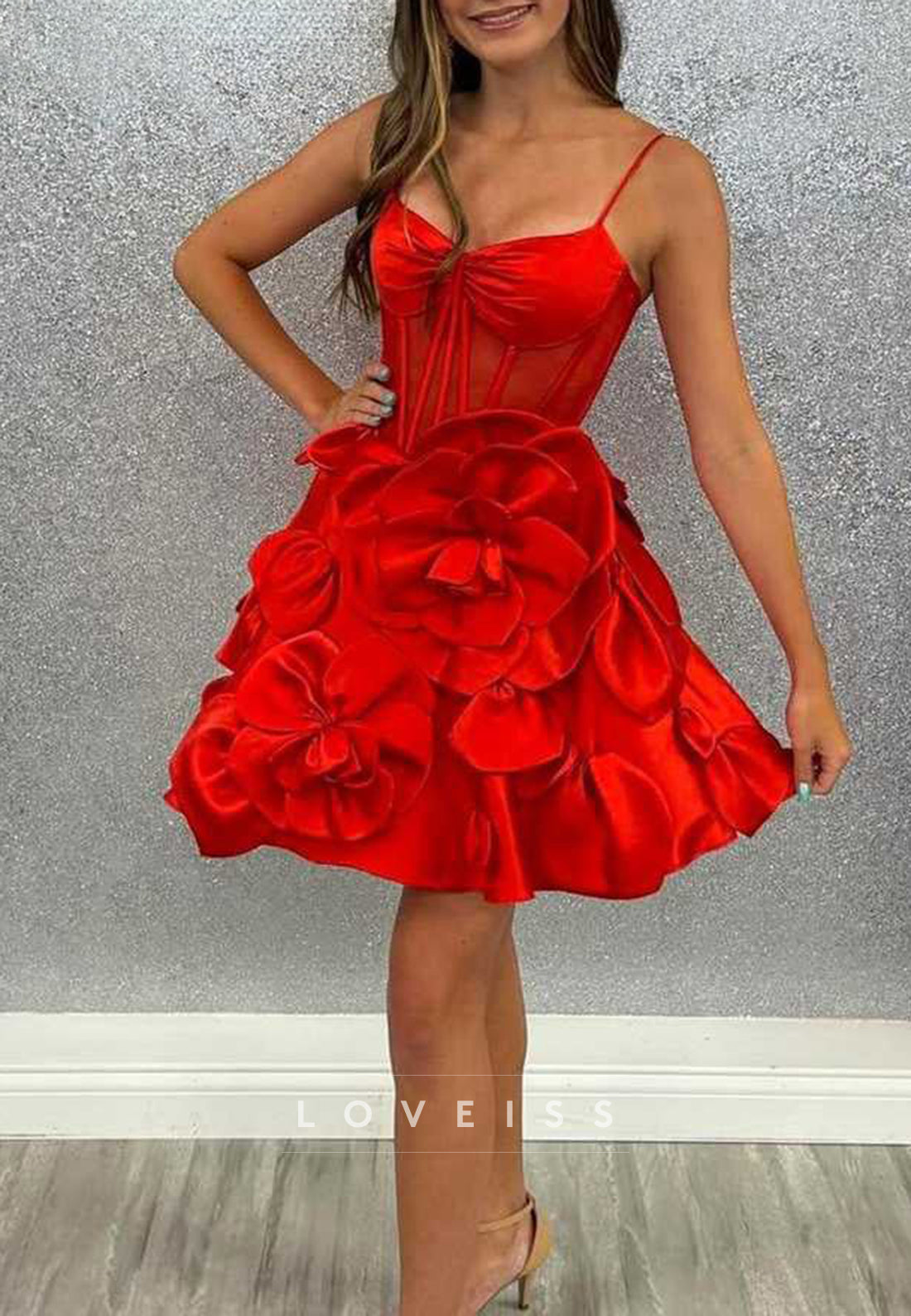 Sweetheart 3D Floral Spaghetti Straps A-Line Homecoming Dress