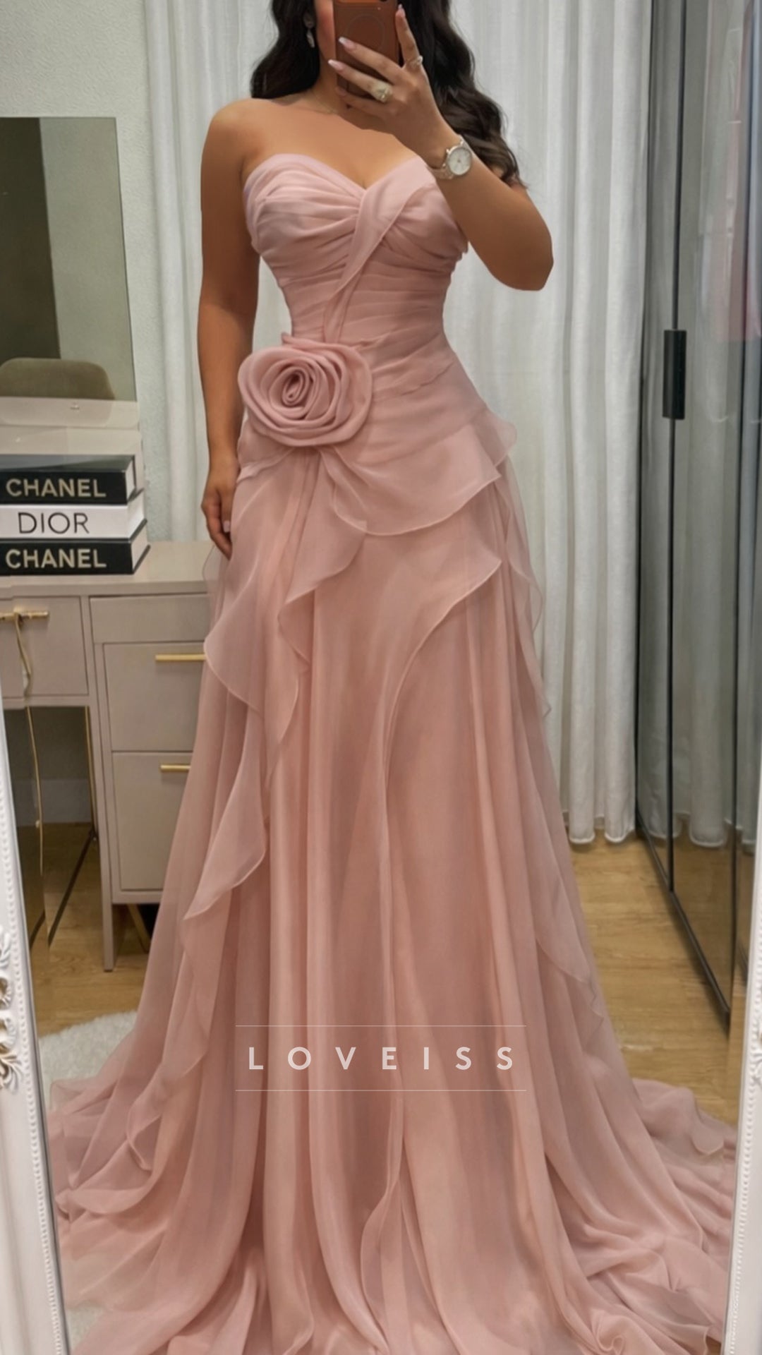 Sweetheart 3D Floral Tulle Tiered A-Line Prom Dress