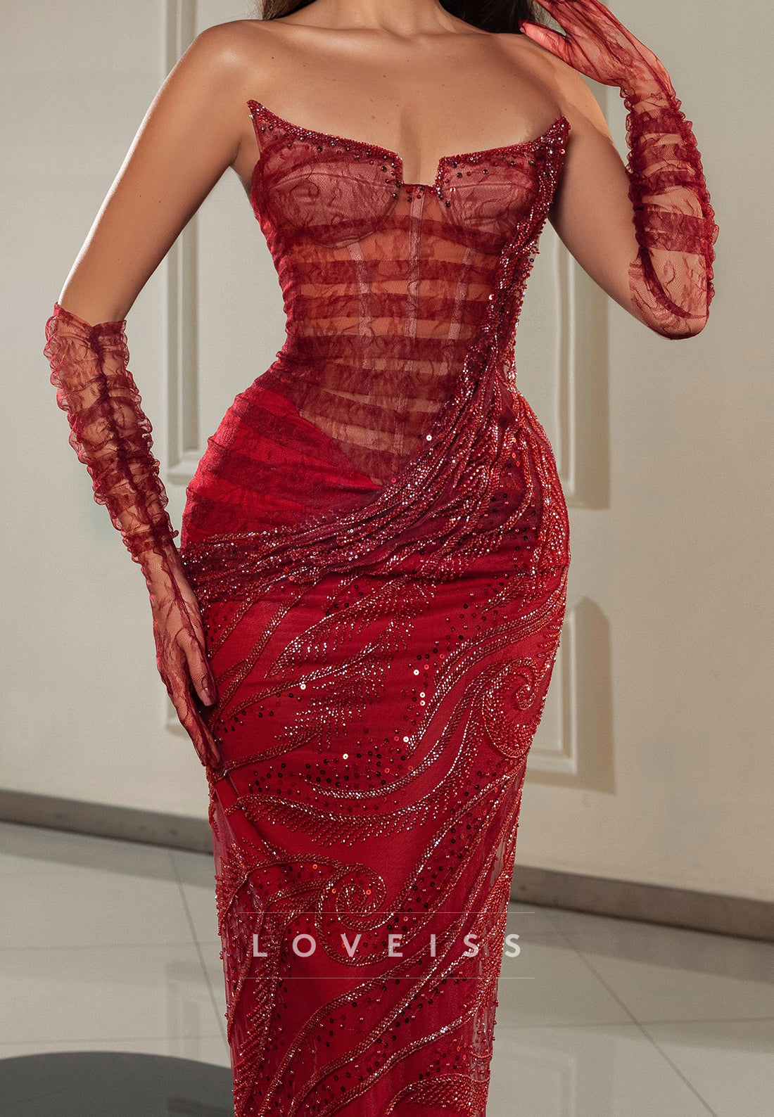 Sweetheart Appliques Beaded Embroidery Mermaid Prom Dress