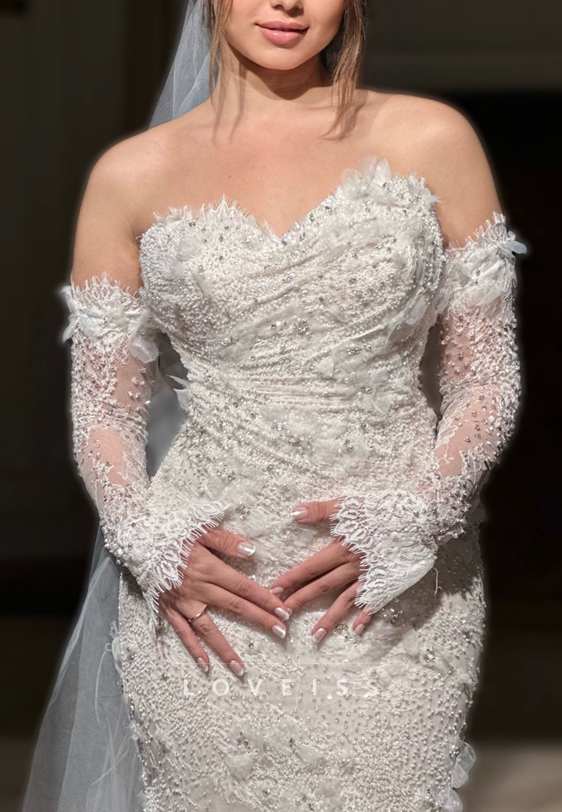 Sweetheart Appliques Beaded Lace Mermaid Wedding Dress