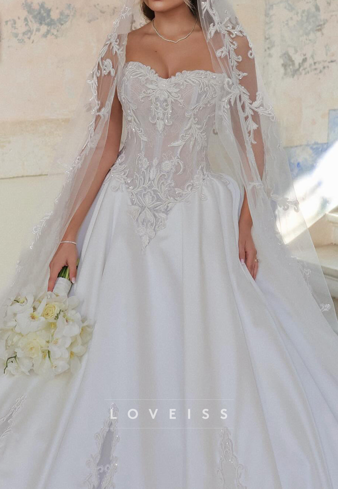 Sweetheart Appliques Satin Sleeveless A-Line Wedding Dress