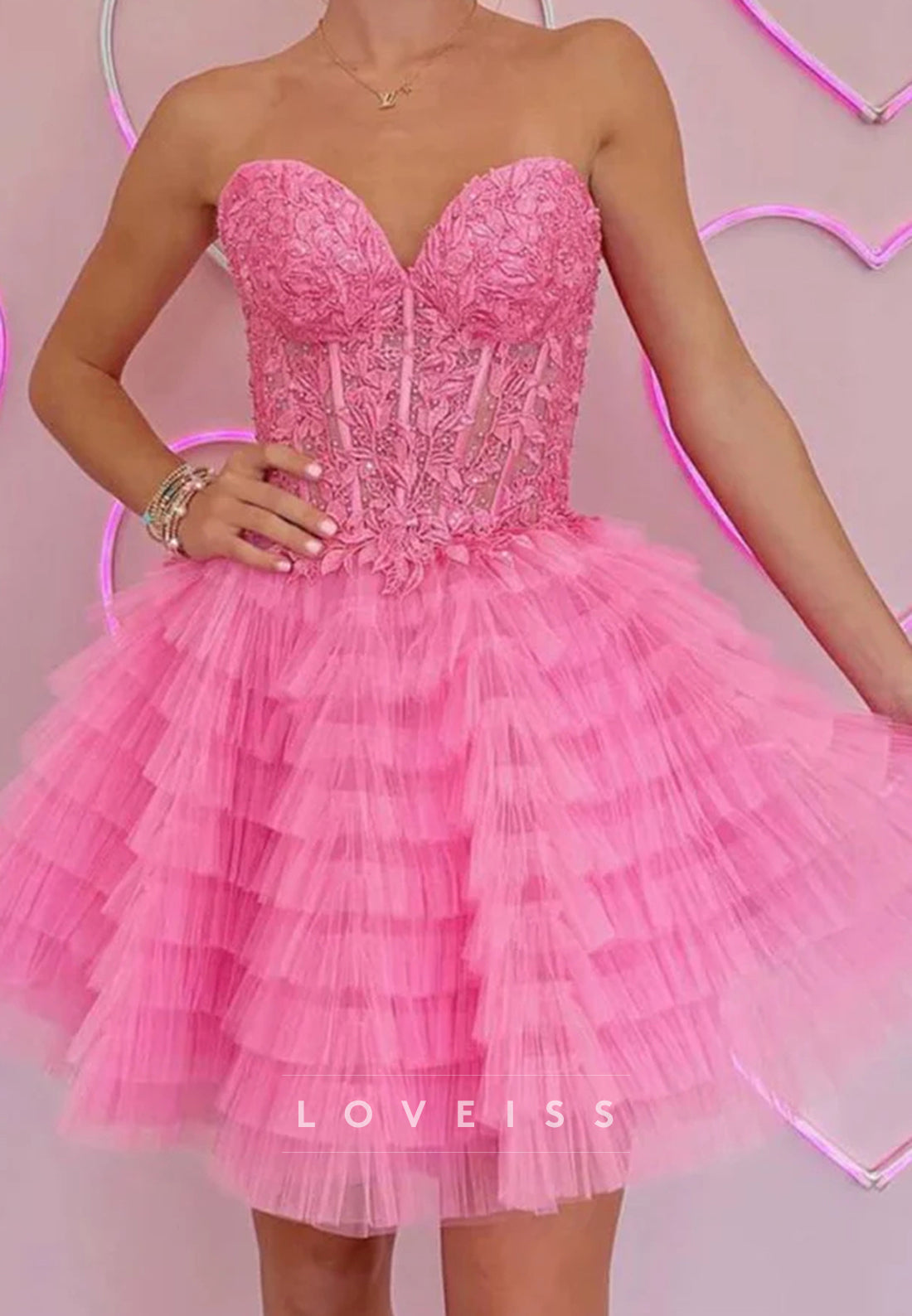 Sweetheart Appliques Tulle A-Line Short Homecoming Dress