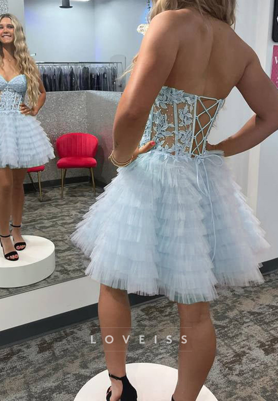 Sweetheart Appliques Tulle A-Line Short Homecoming Dress