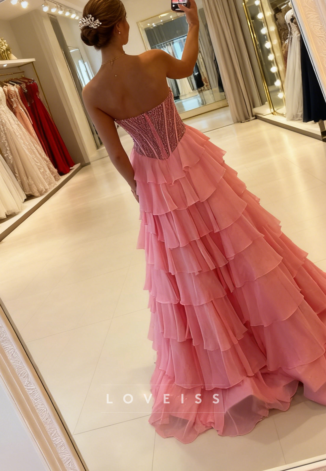 Sweetheart Beaded Chiffon Tiered A-Line Prom Dress