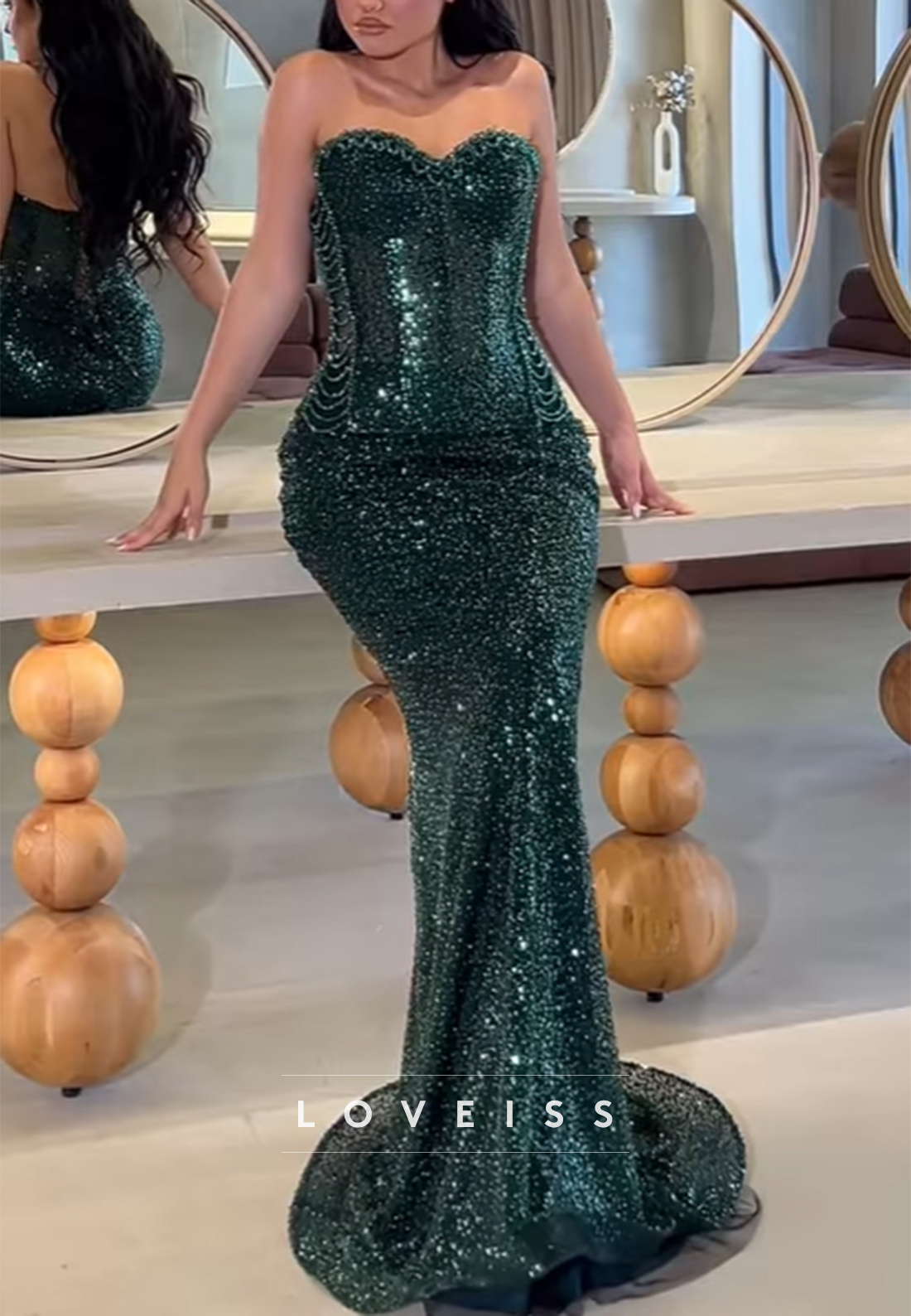 Sweetheart Beaded Embroidery Sleeveless Mermaid Sparkly Prom Dress