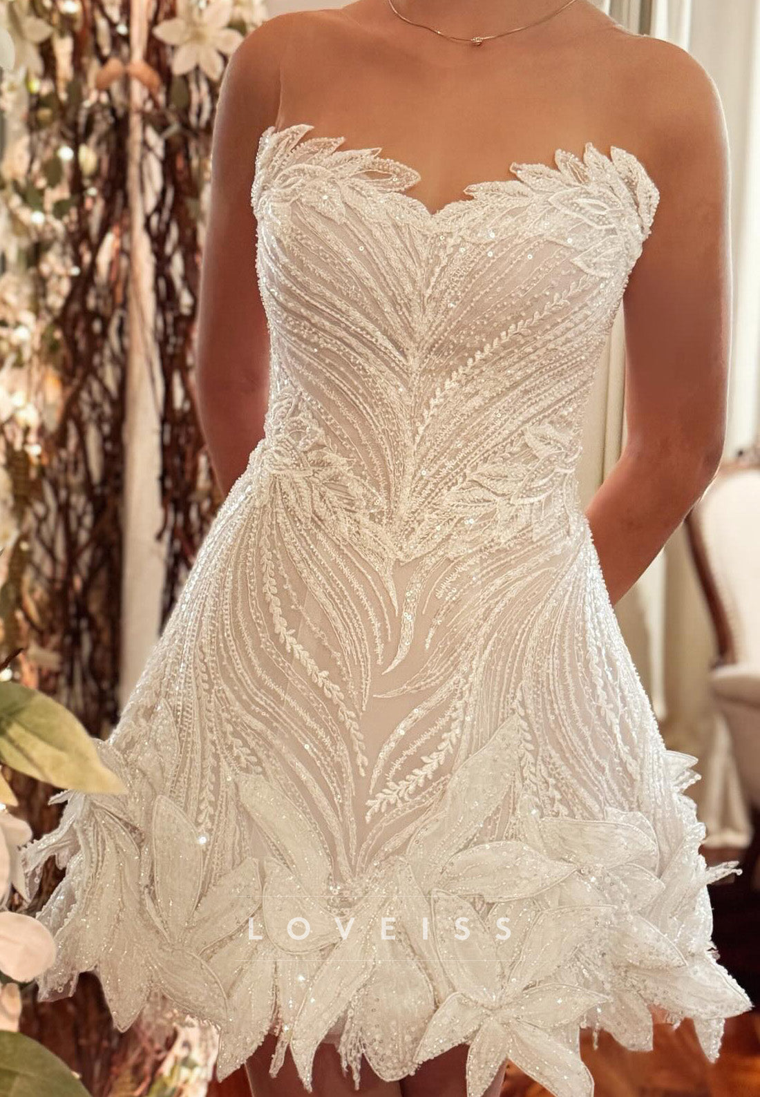 Sweetheart Beaded Embroidery Sparkly Short A-Line Wedding Dress