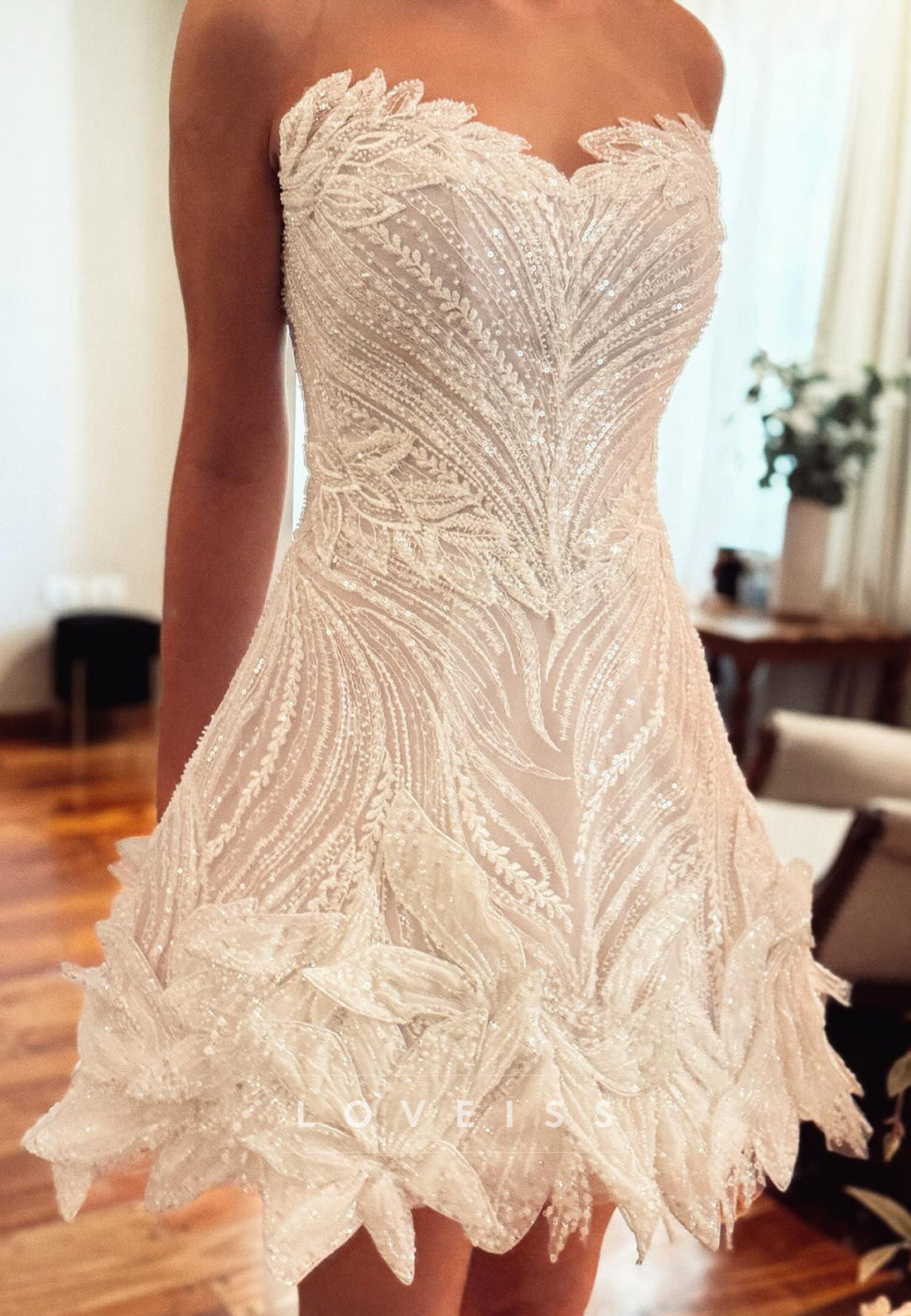 Sweetheart Beaded Embroidery Sparkly Short A-Line Wedding Dress