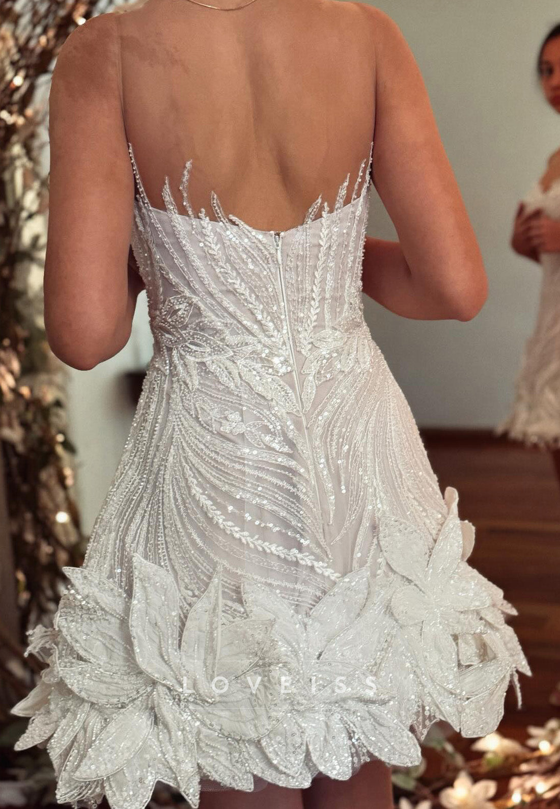 Sweetheart Beaded Embroidery Sparkly Short A-Line Wedding Dress