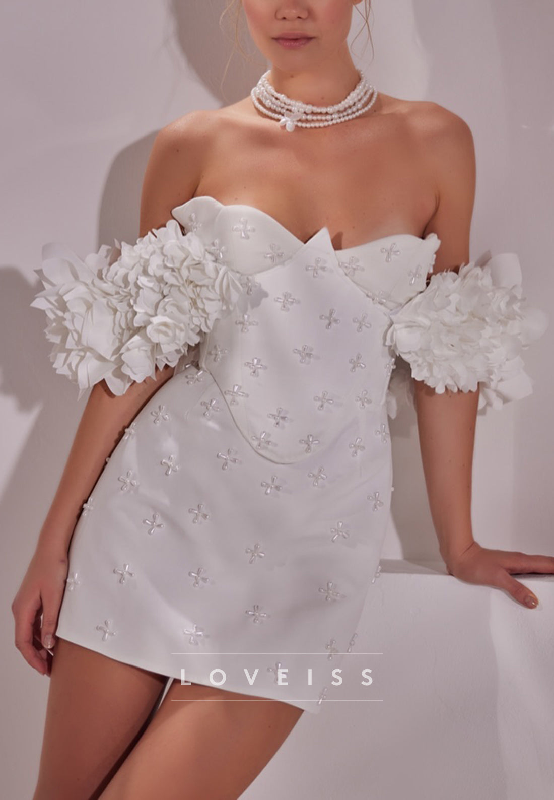 Sweetheart Beaded Floral Embellished Short Wedding Dress