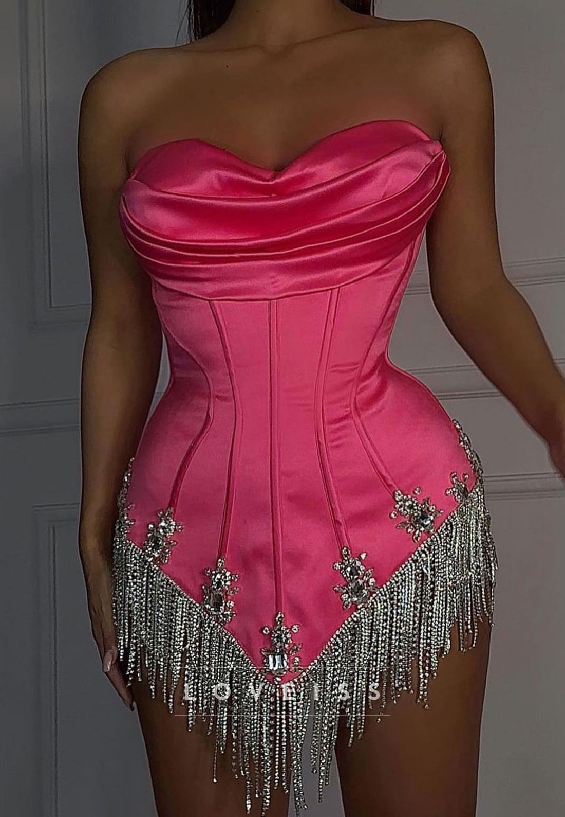 Sweetheart Beaded Fringe Sheath Party Homecoming Dress