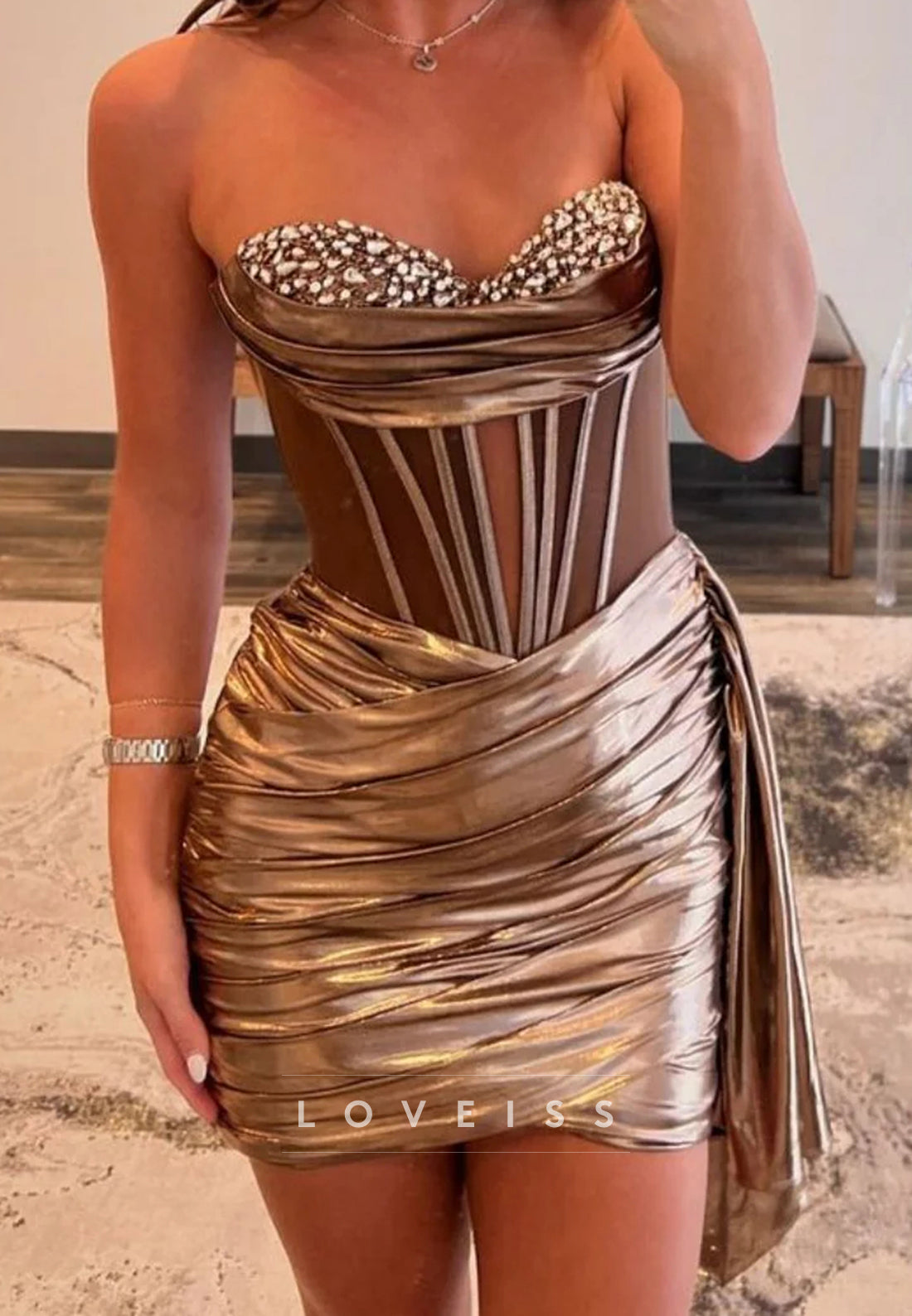 Sweetheart Beaded Pleated Sheath Party Homecoming Dress
