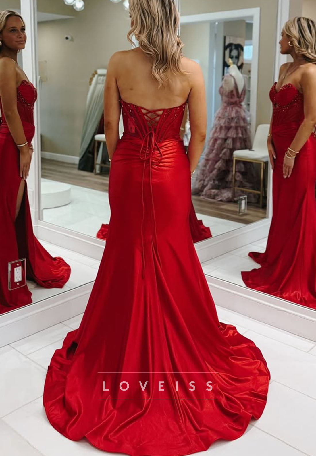 Sweetheart Beaded Pleated Sheath Prom Dress