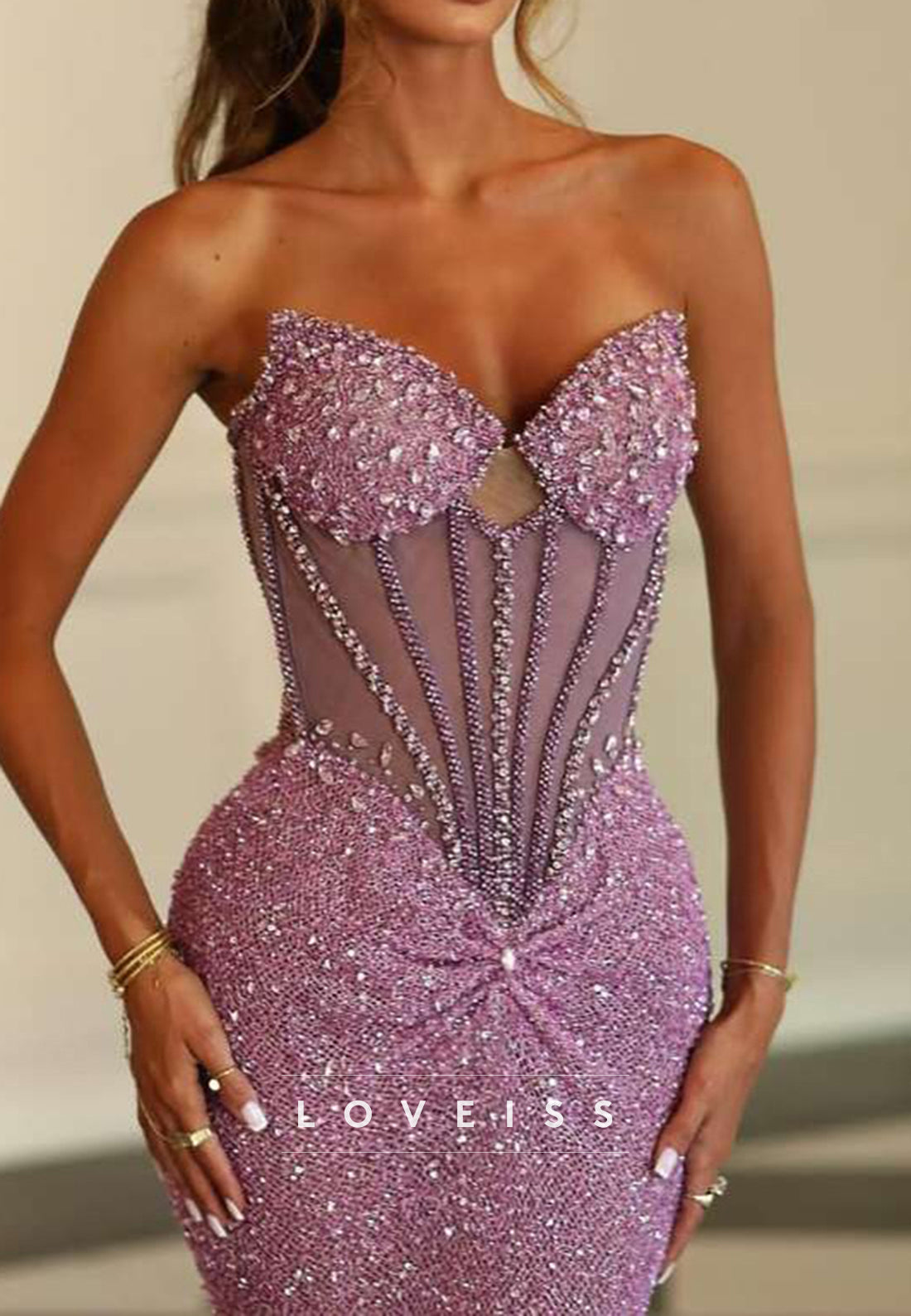 Sweetheart Beaded Sequins Sleeveless Mermaid Prom Dress