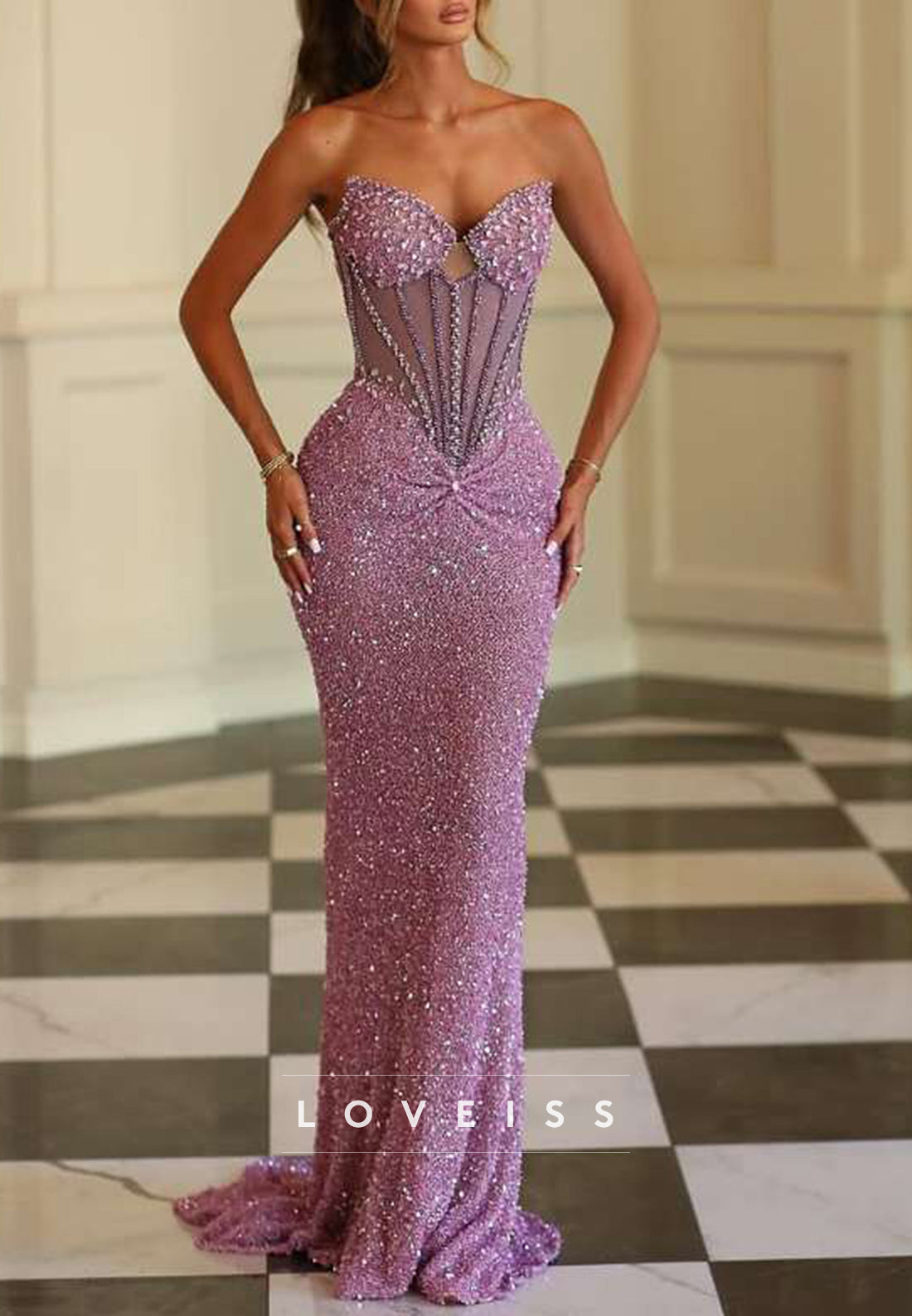 Sweetheart Beaded Sequins Sleeveless Mermaid Prom Dress