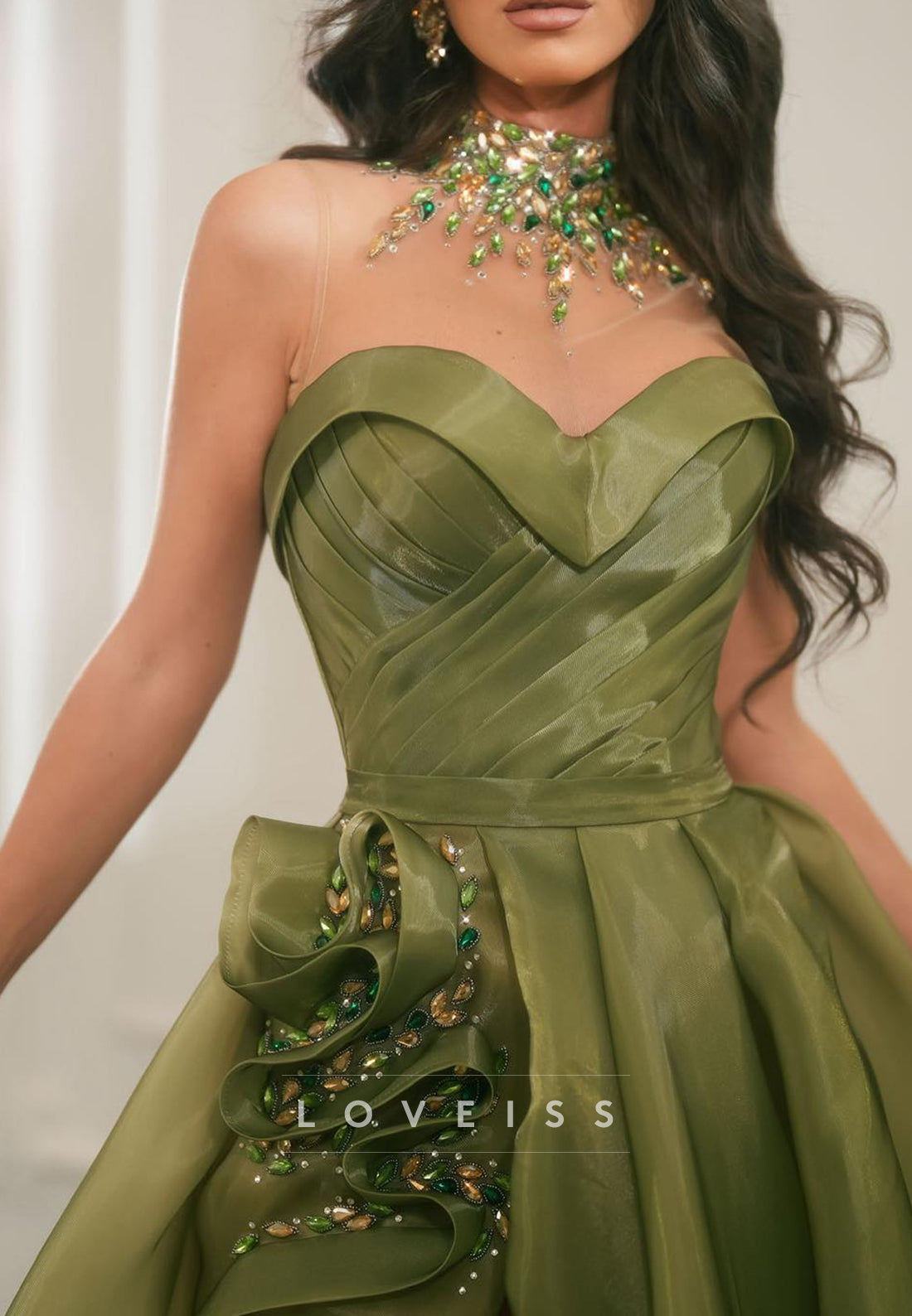 Sweetheart Beaded Side Slit Pleated A-Line Formal Dress