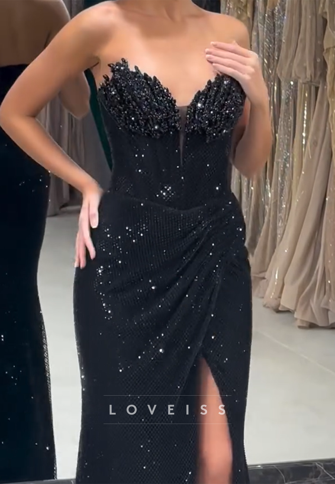 Sweetheart Beaded Sparkly Sheath Prom Dress