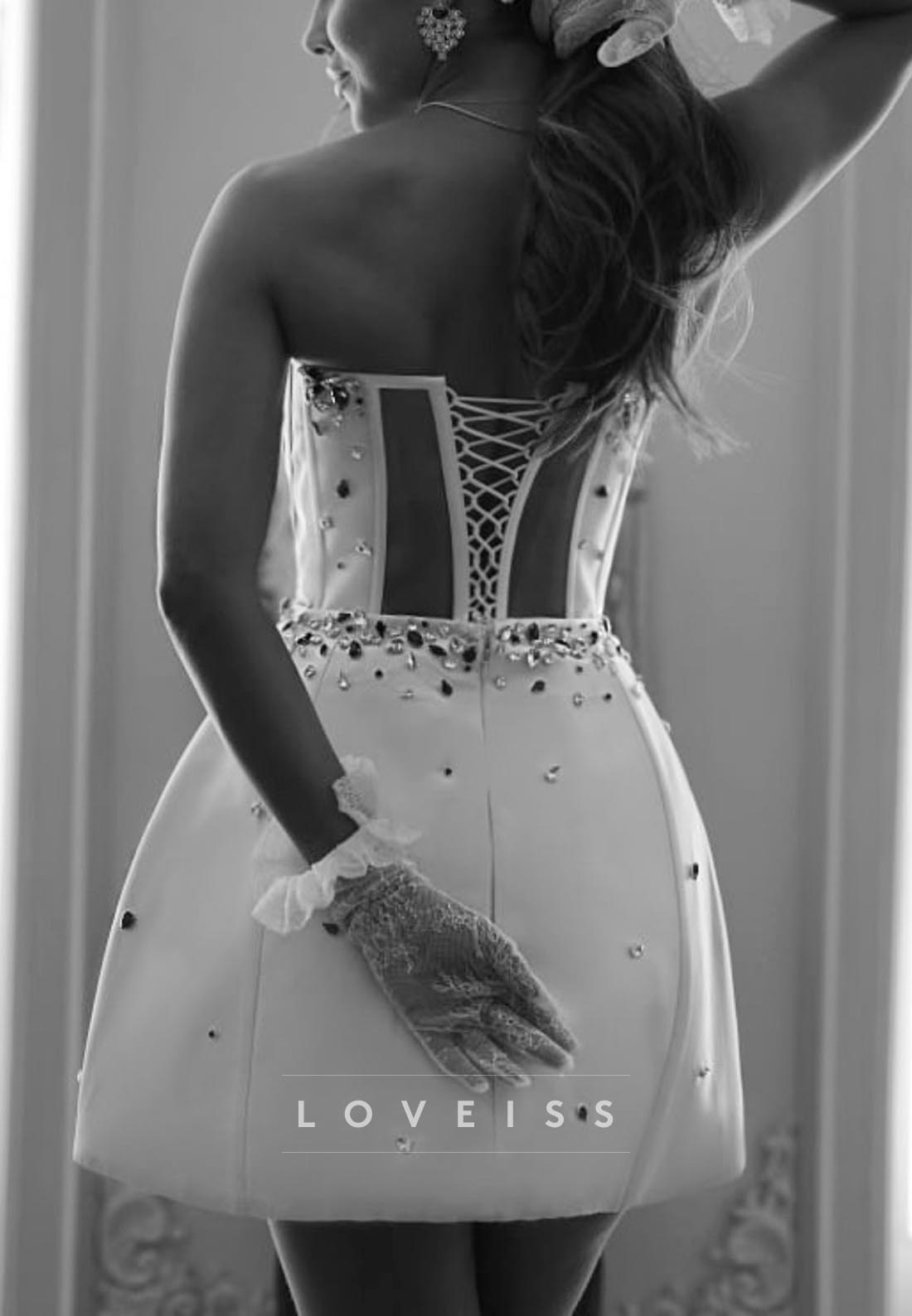 Sweetheart Beaded Strapless A-Line Short Wedding Dress