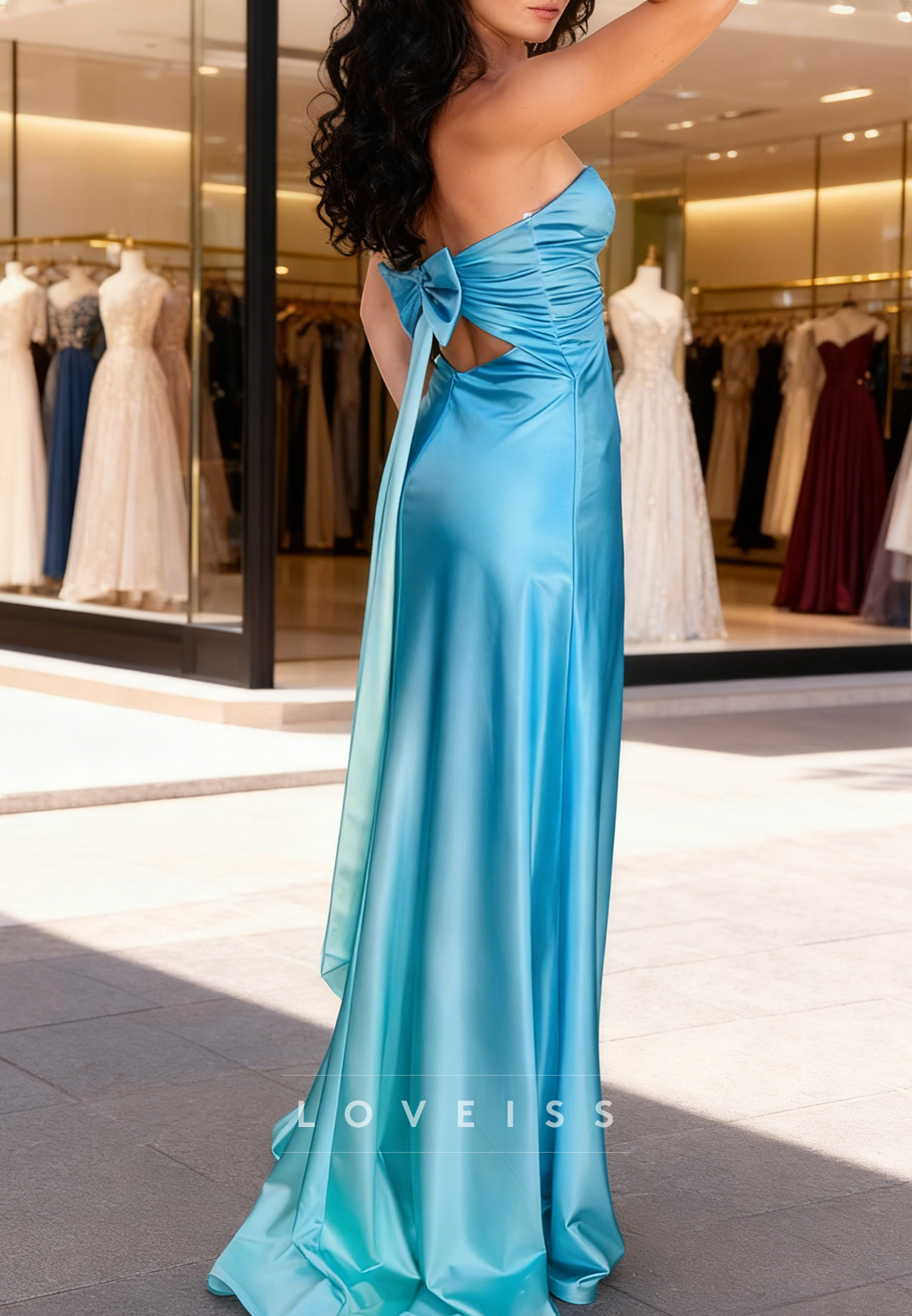 Sweetheart Bow Sleek Sleeveless Simple Sheath Prom Dress