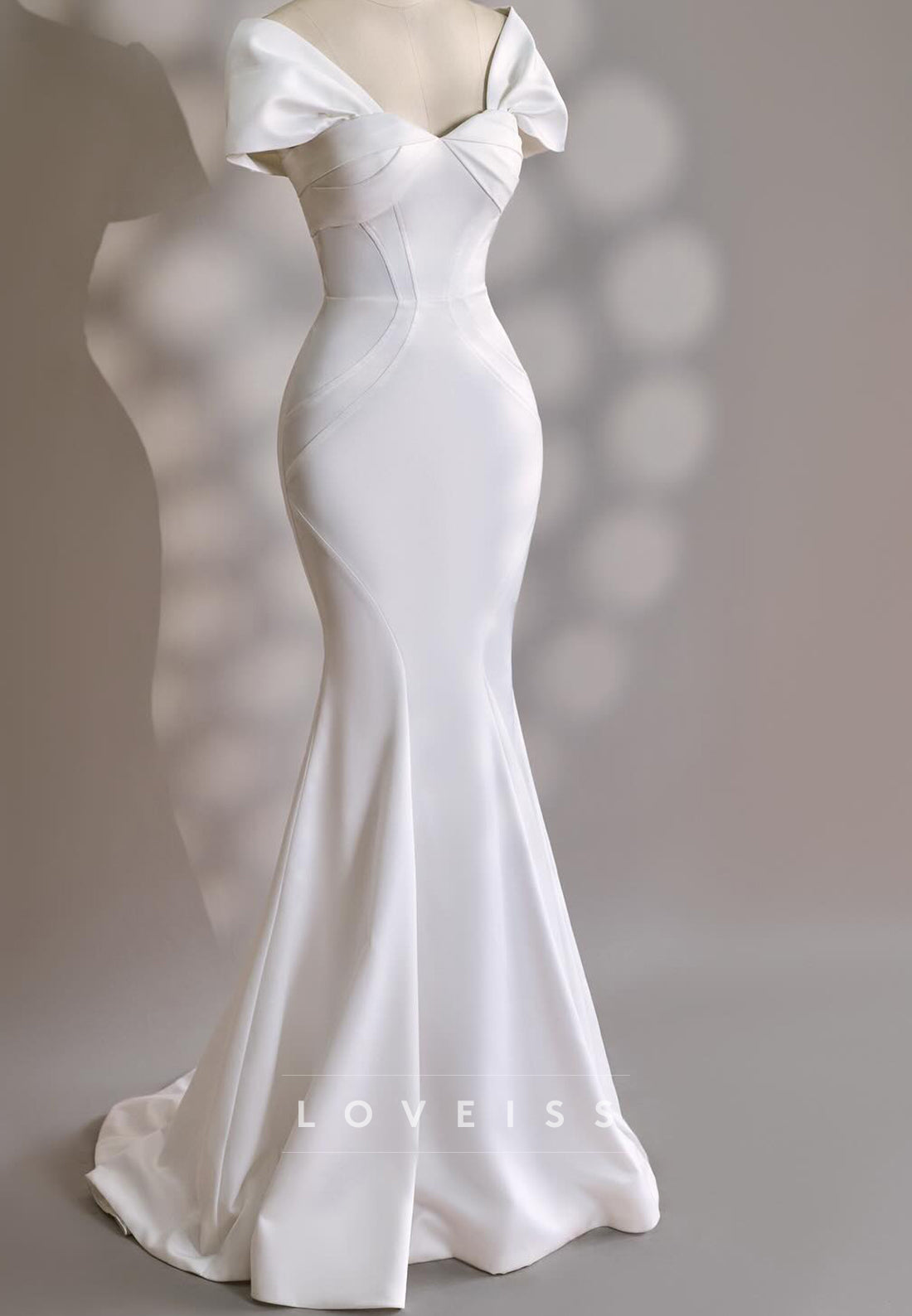 Sweetheart Cap Sleeves Fitted Mermaid Wedding Dress