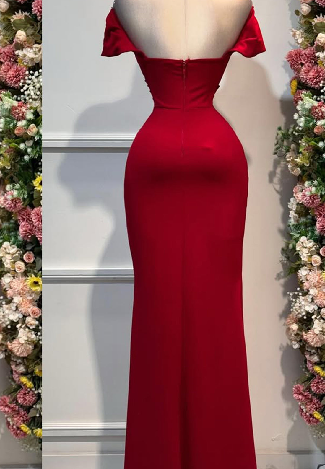Sweetheart Cap Sleeves Ruched Side Slit Sheath Prom Dress