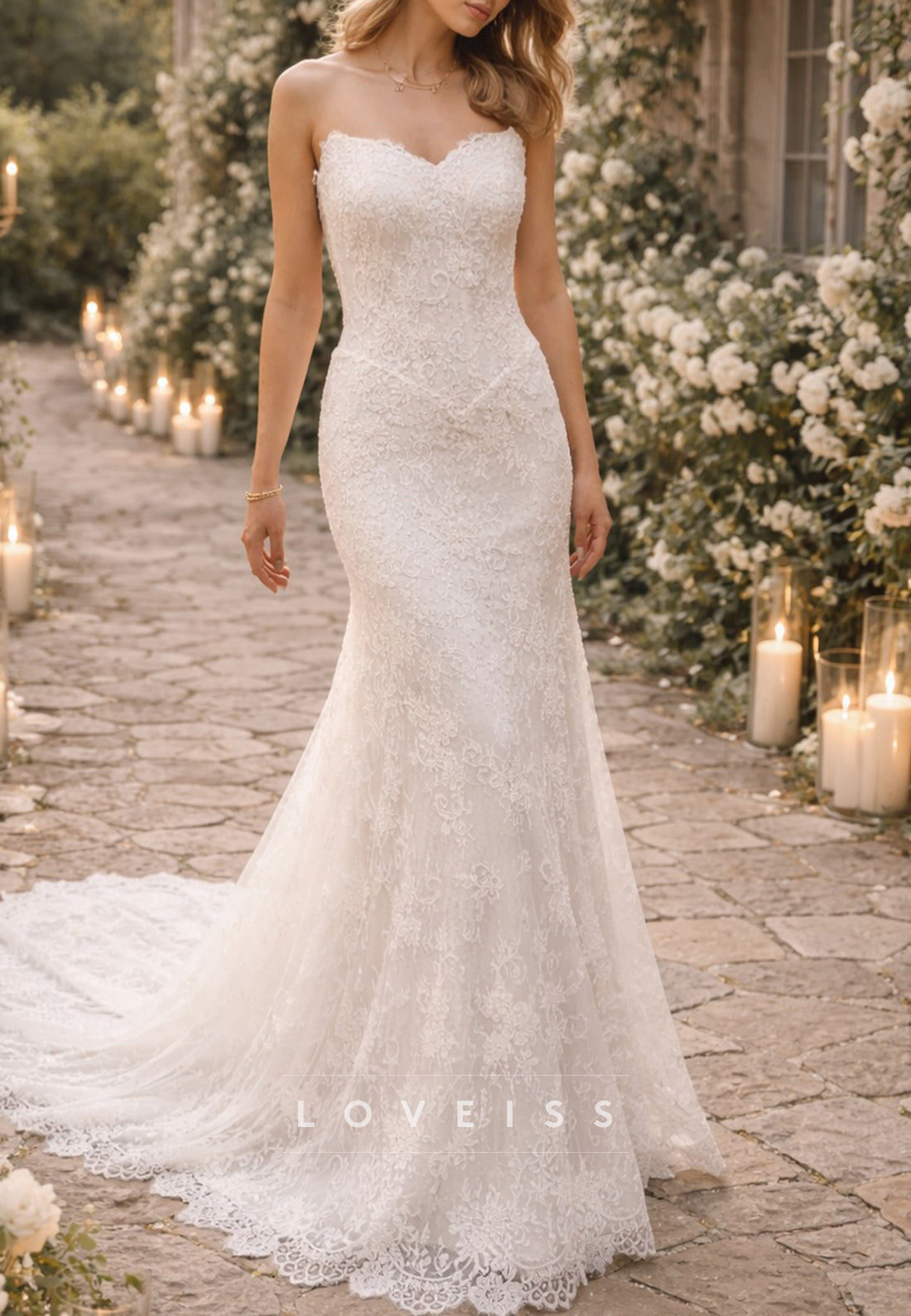 Sweetheart Corset Lace Appliques Mermaid Wedding Dress