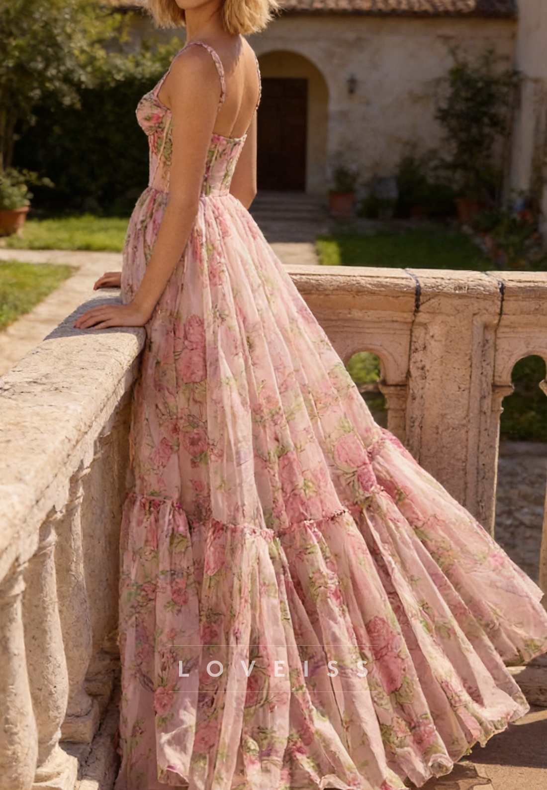 Sweetheart Floraal Printed A-Line Tulle Prom Dress