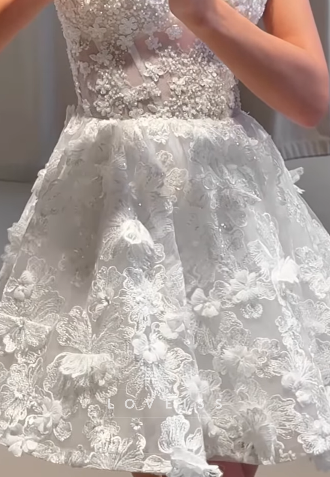 Sweetheart Floral Embellished A-Line Short Wedding Dress