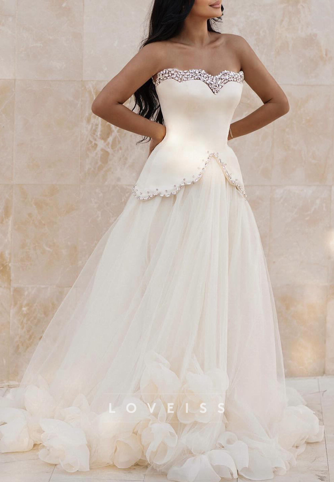 Sweetheart Floral Embellished Beaded A-Line Wedding Dress