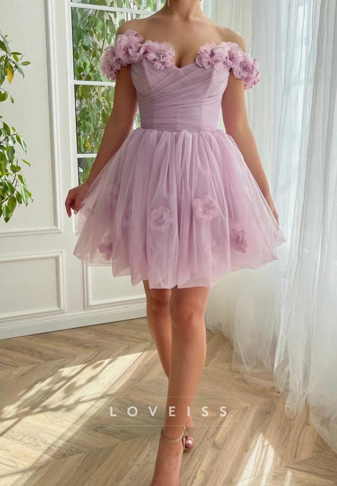 Sweetheart Floral Embellished Tulle A-Line Party Homecoming Dress
