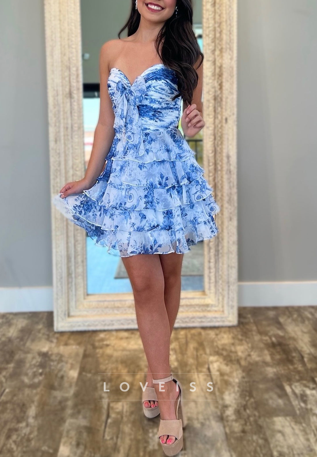 Sweetheart Floral Printed A-Line Short Homecoming Dress