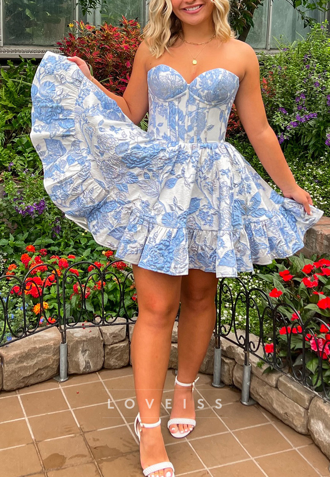 Sweetheart Floral Printed A-Line Short Party Homecoming Dress