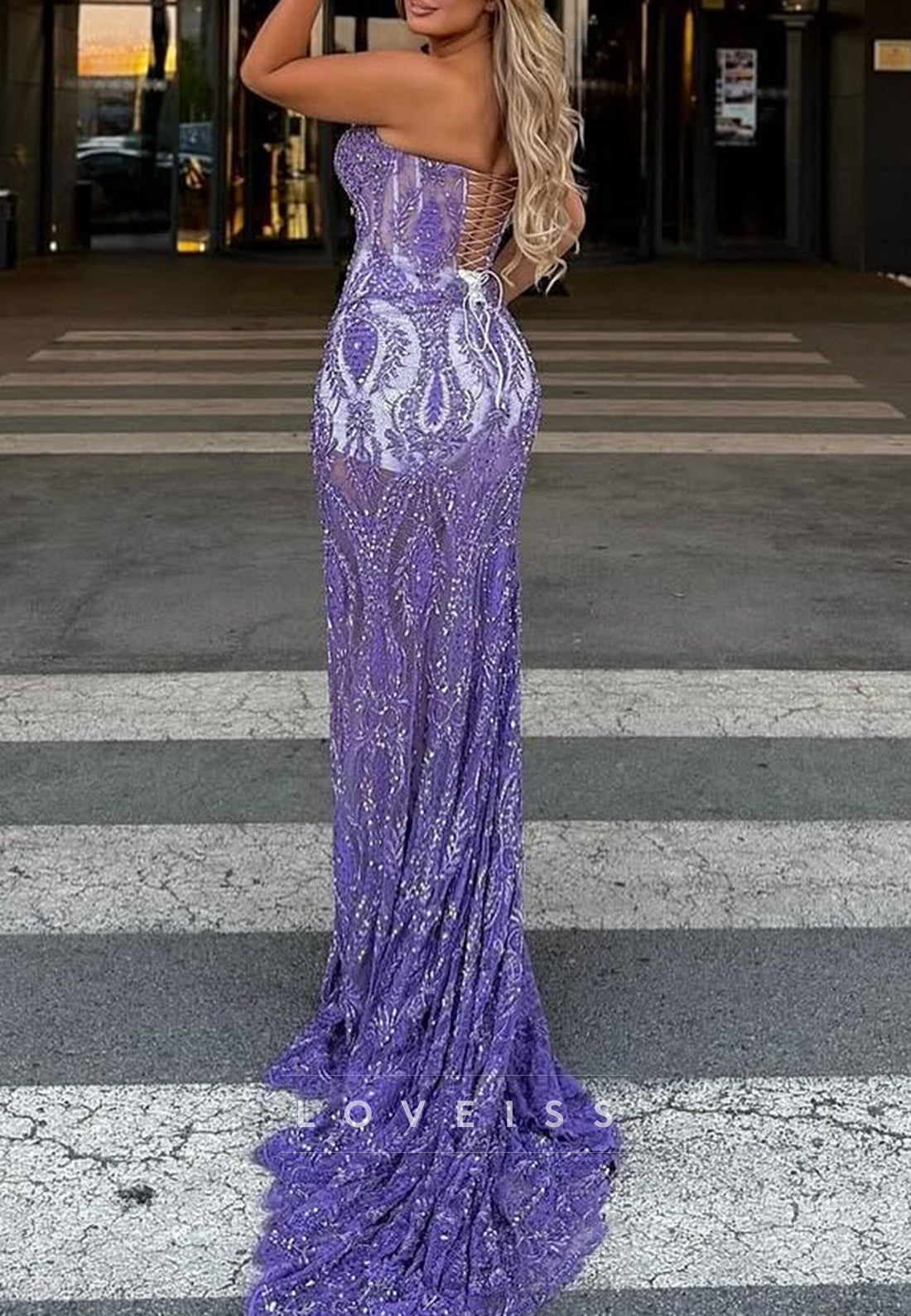 Sweetheart High Slit Appliques Sheath Prom Dress
